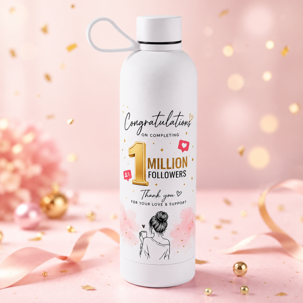 Personalized Double Wall Stainless Steel Vacuum Bottle with Silicone Loop