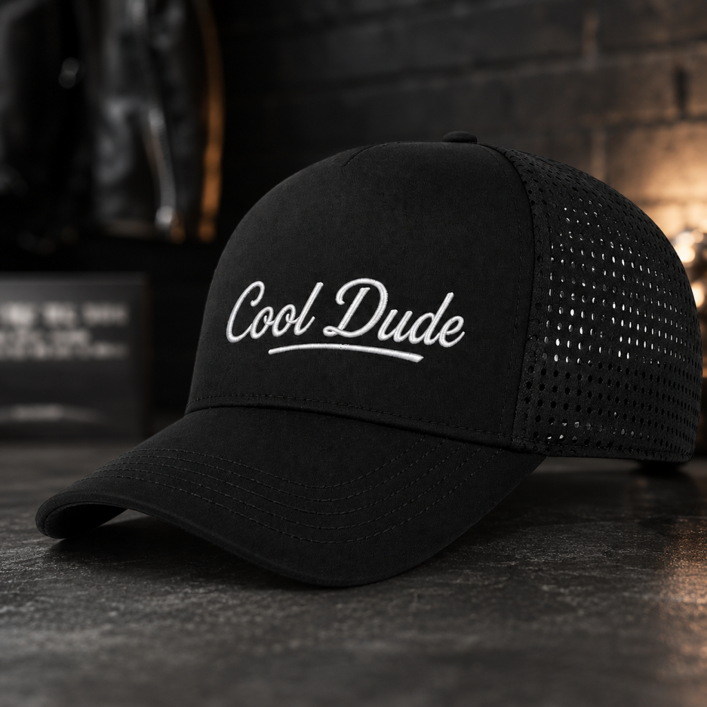 Personalized 5 Panel Sports Cap – Black Breathable Performance Cap with Adjustable Buckle