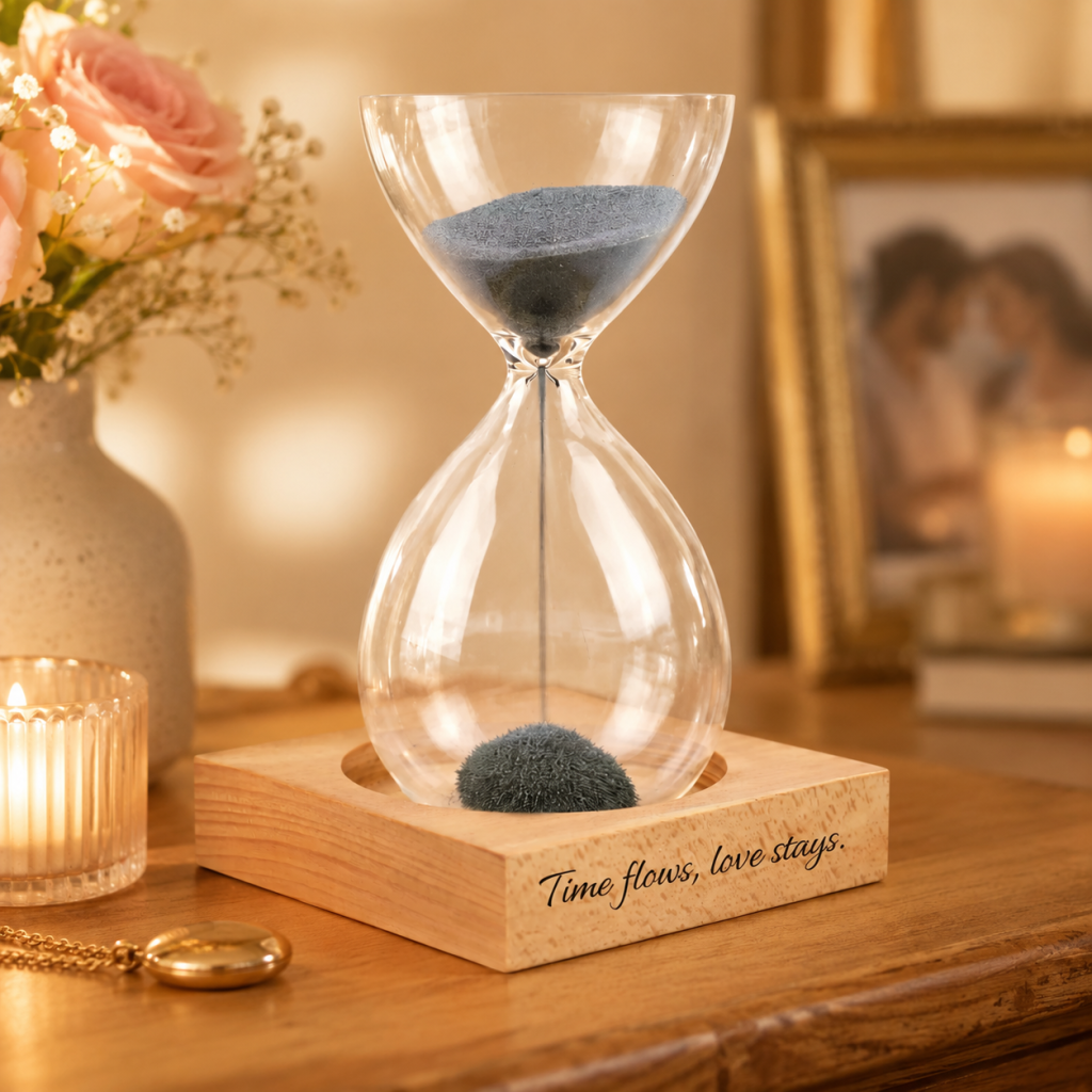 Personalized Magnetic Sand Timer with Wooden Base – 2 Minutes