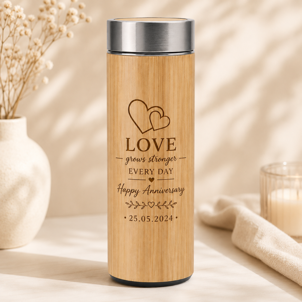Personalized Bamboo Stainless Steel Flask with Tea Infuser