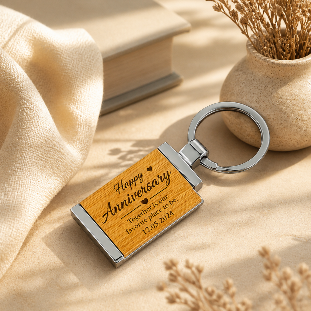 Personalized Bamboo & Metal Keychain