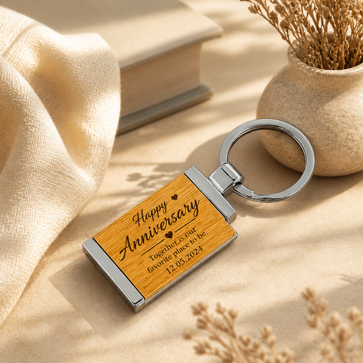 Personalized Bamboo & Metal Keychain