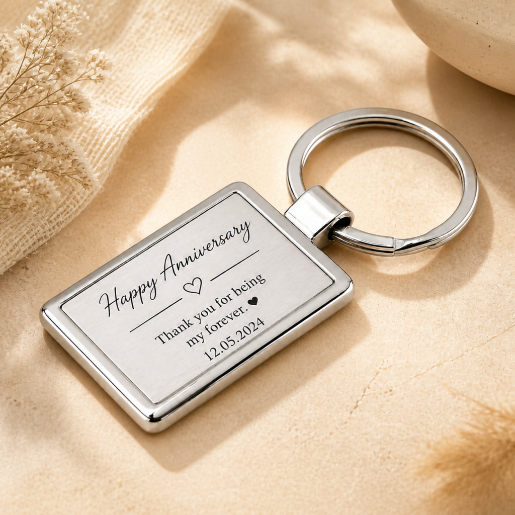 Personalised Rectangular Metal Key Holder with Chrome Finish