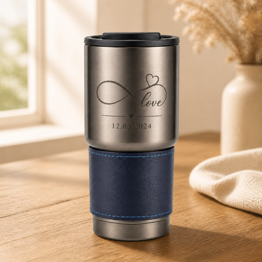 Personalized 530ml Insulated Stainless Steel Tumbler with Grip Sleeve – Blue