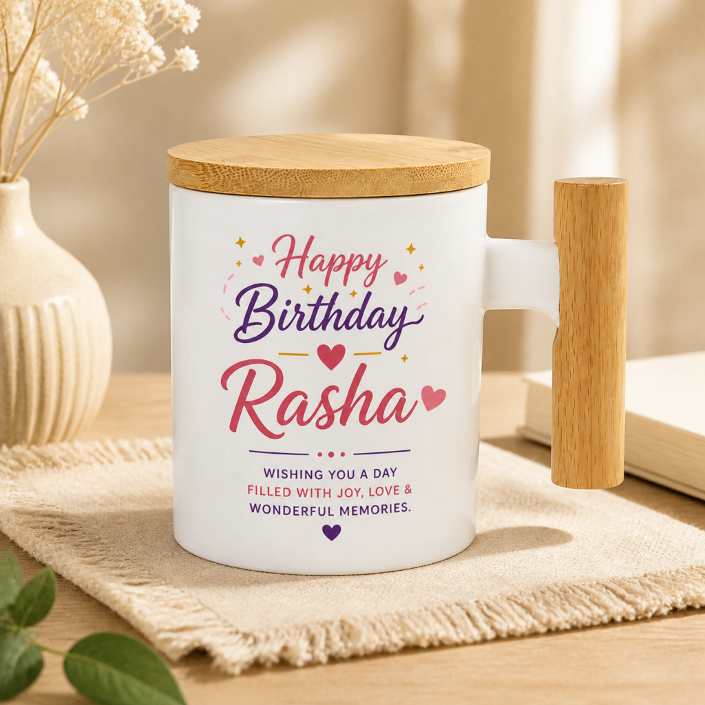 Personalized Ceramic Mug with Bamboo Lid & Handle