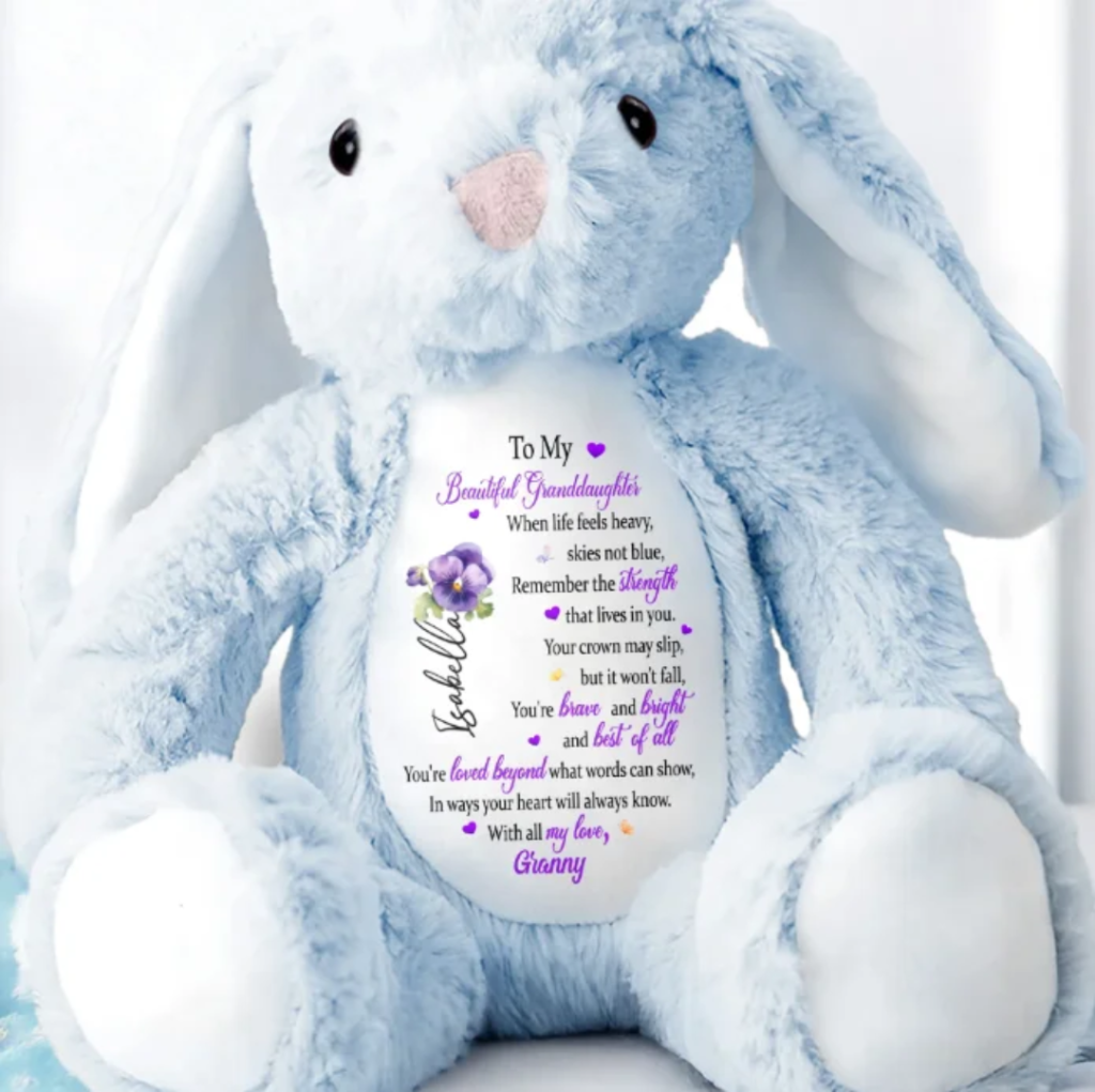Personalized Bunny Plush with Custom Message - Blue