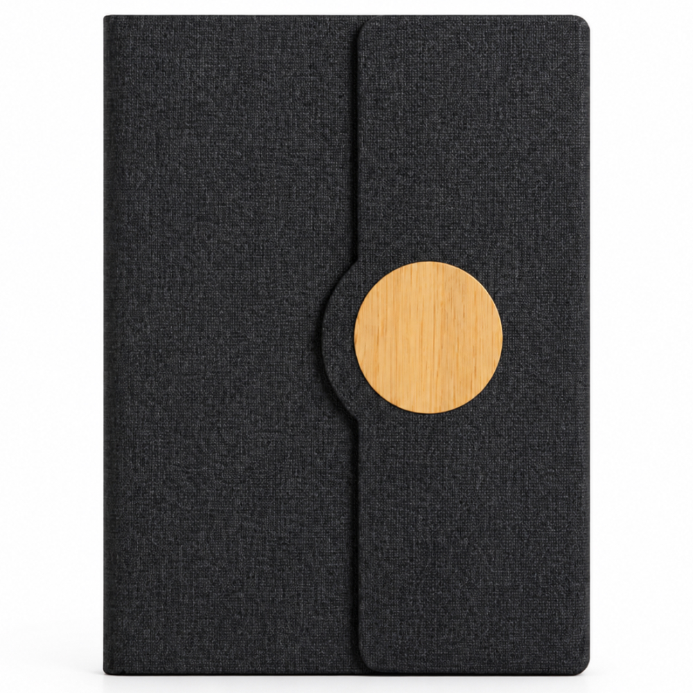 Personalized A5 RPET Notebook with Bamboo Trim & Magnetic Closure