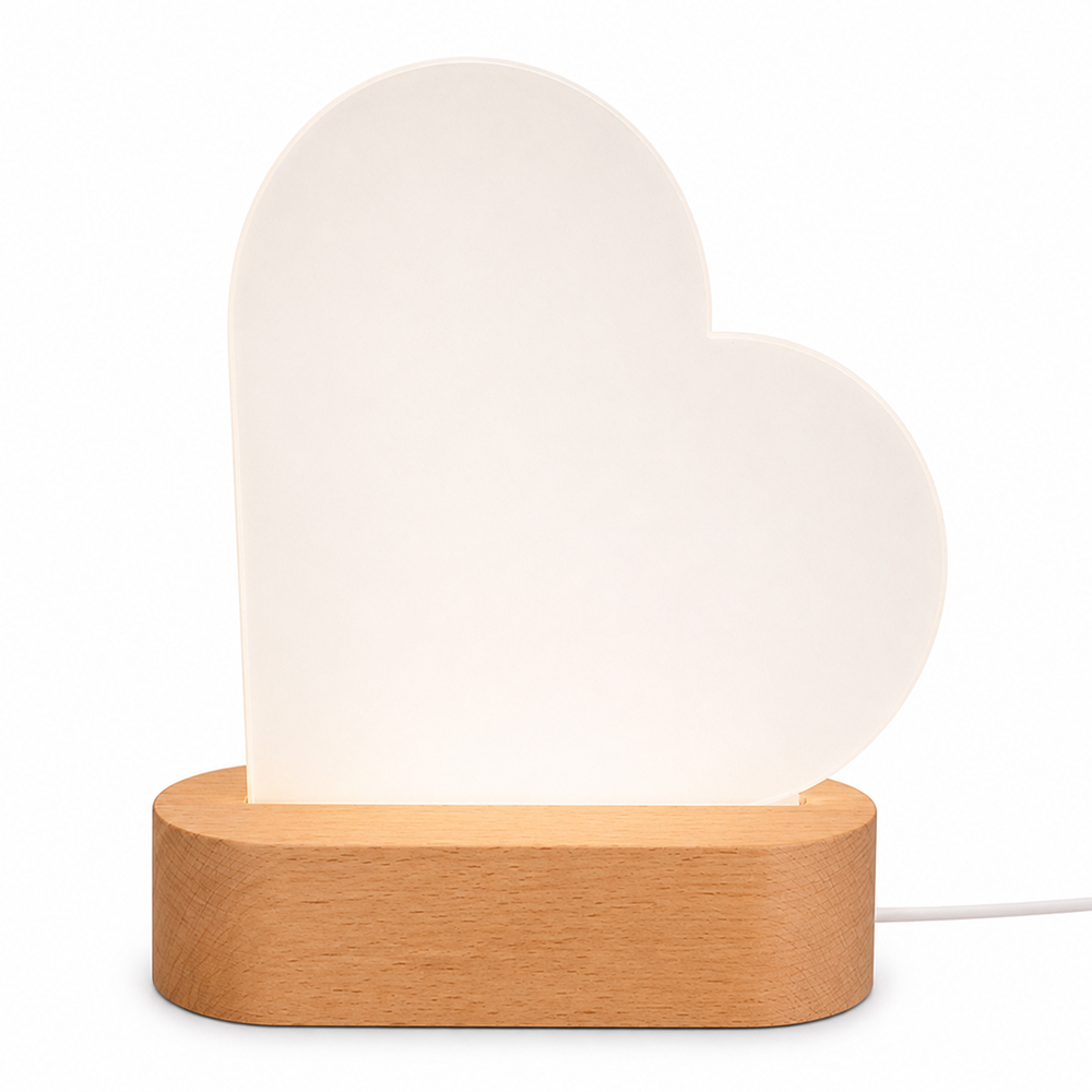 Personalized Mom Heart Acrylic Lamp with Wooden Base