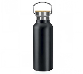 Personalized 500ml Double Wall Stainless Steel Vacuum Bottle with Bamboo Lid – Black