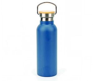 Personalized 500ml Double Wall Stainless Steel Vacuum Bottle with Bamboo Lid – Blue