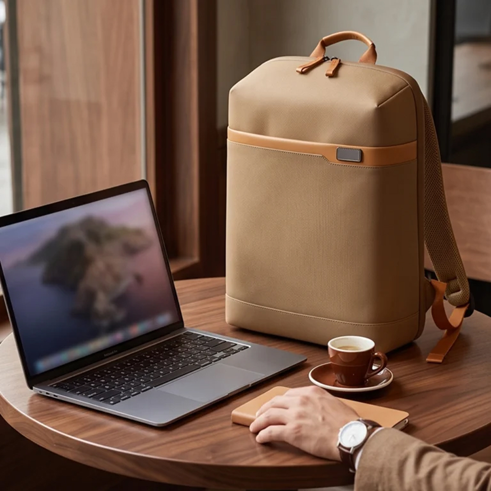 Personalized RPET Business Pro Laptop Backpack - Beige - Image 6
