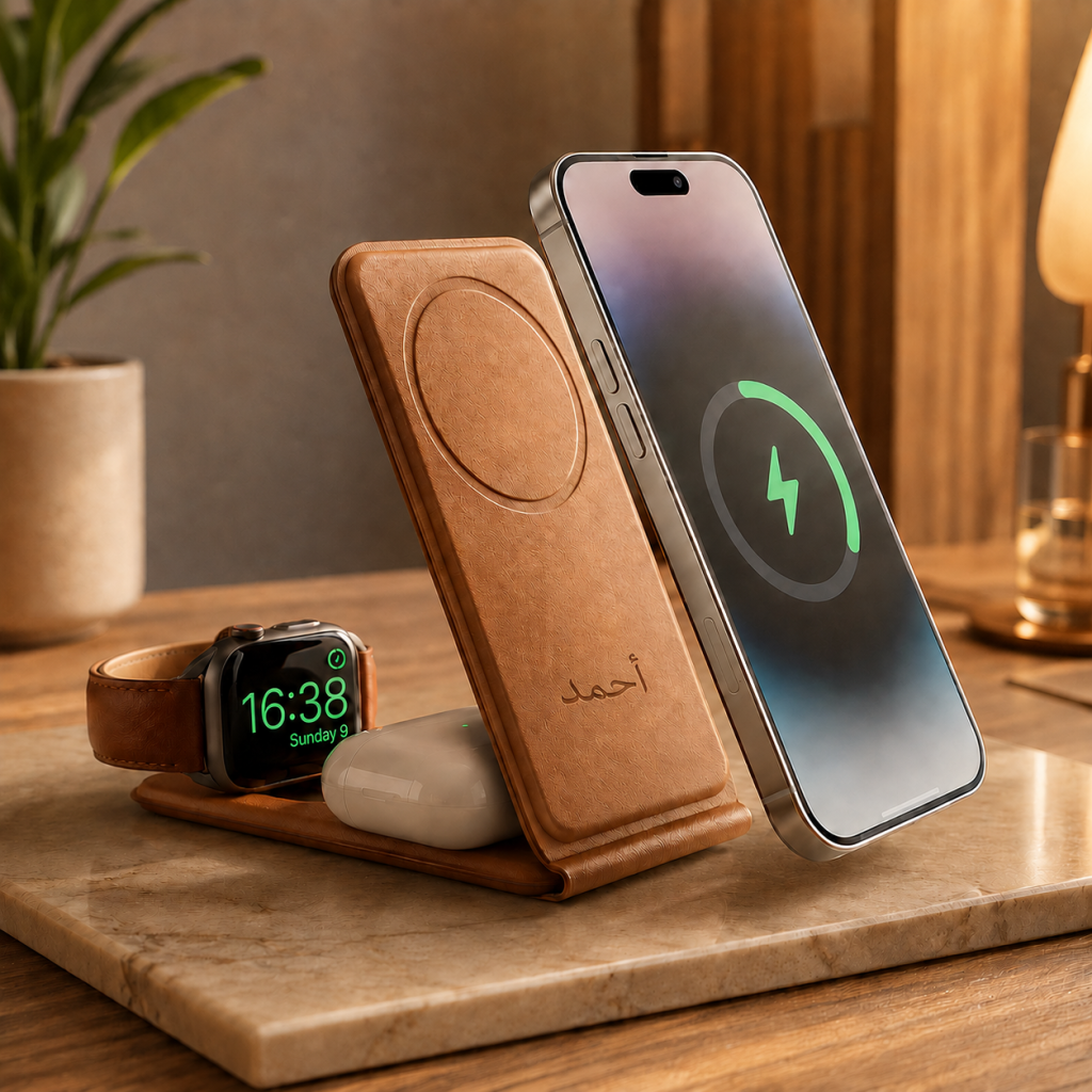 Personalized 3-in-1 MagBolt Pro Wireless Charger - Tan