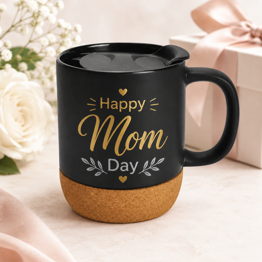 Personalized Ceramic Mug with Lid - Black