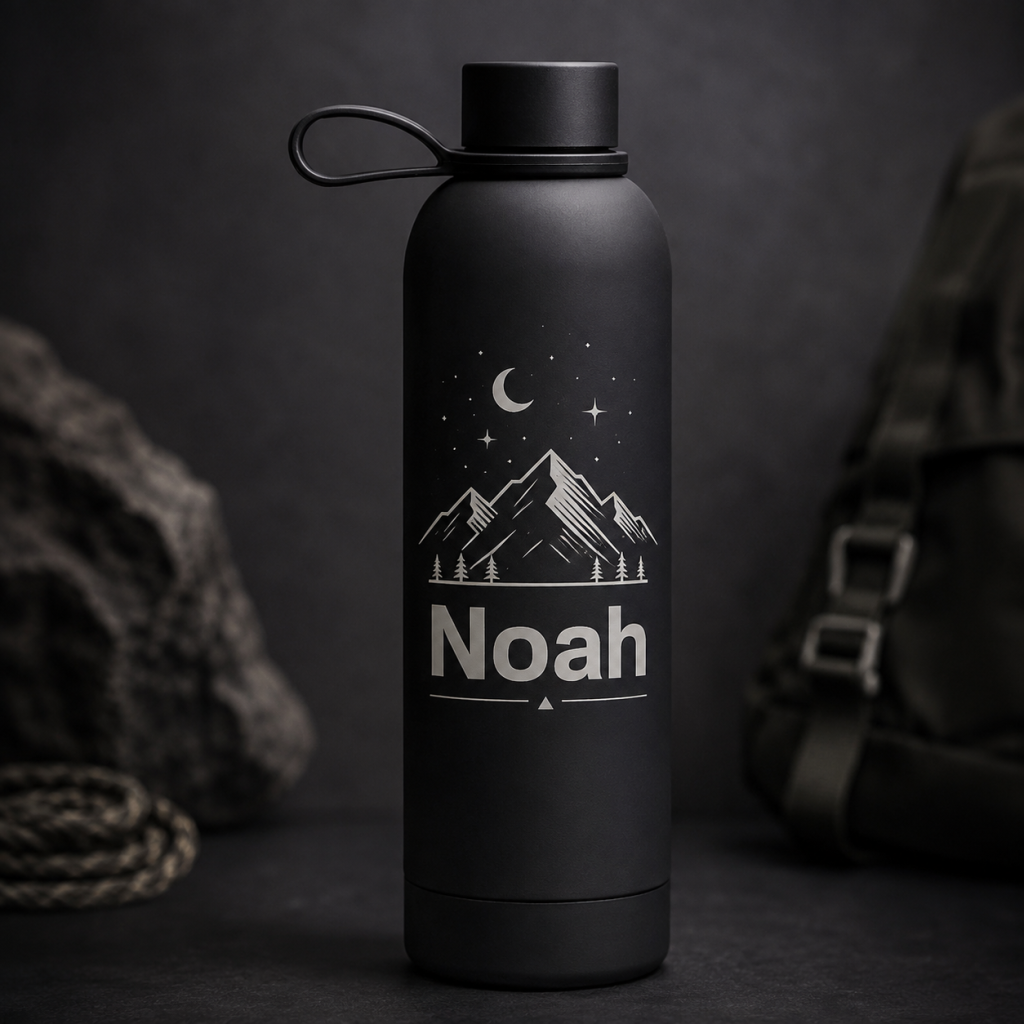 Personalized 500ml Double Wall Stainless Steel Vacuum Bottle with Silicone Loop - Black