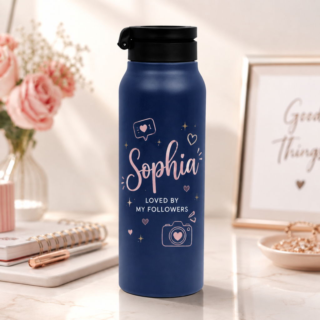 Personalized 760ml Magnetic Phone Holder Insulated Water Bottle - Blue